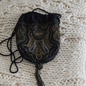 Magid Black and Gold Beaded Wristlet